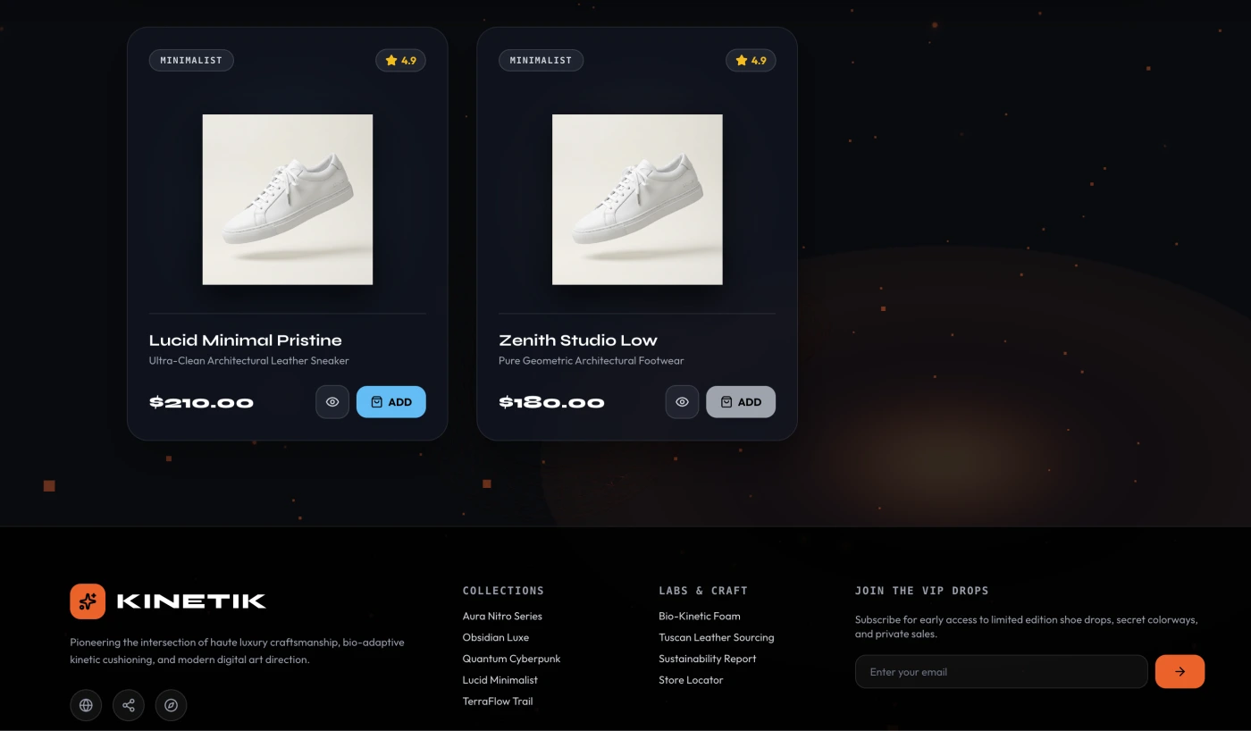Kinetik storefront portfolio interface screenshot 2