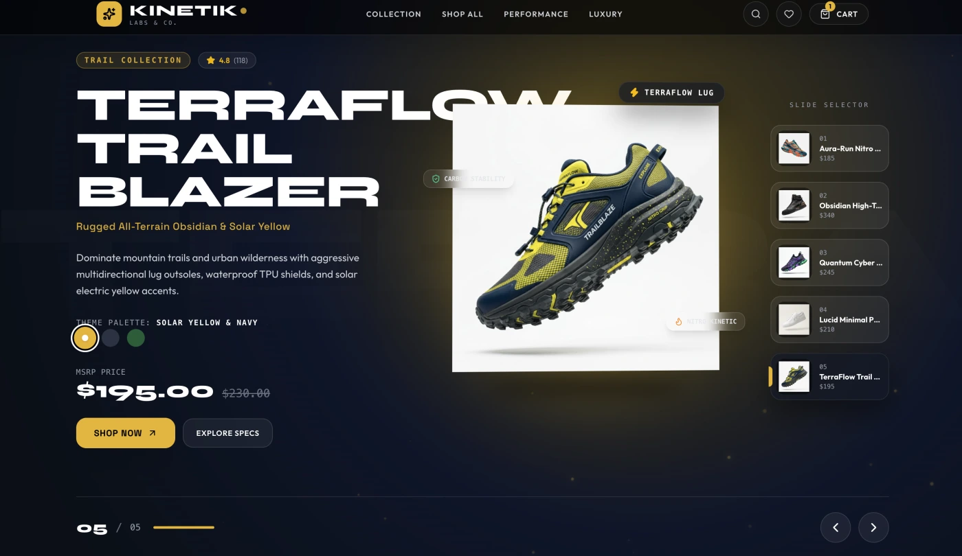 Kinetik sneaker storefront product page
